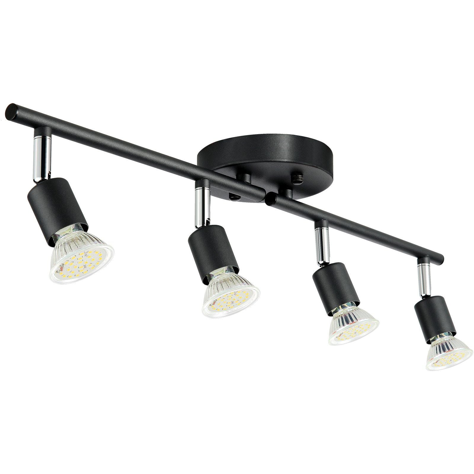 Vevor 4-Light Led Track Lighting Kit, Ceiling Spot Light With Rotatable Light Arms And Heads, 24.8&quot; Track Lighting Fixture, Included 4 Gu10 3000K Bulbs For Indoors Exhibition, Kitchen, Living Room
