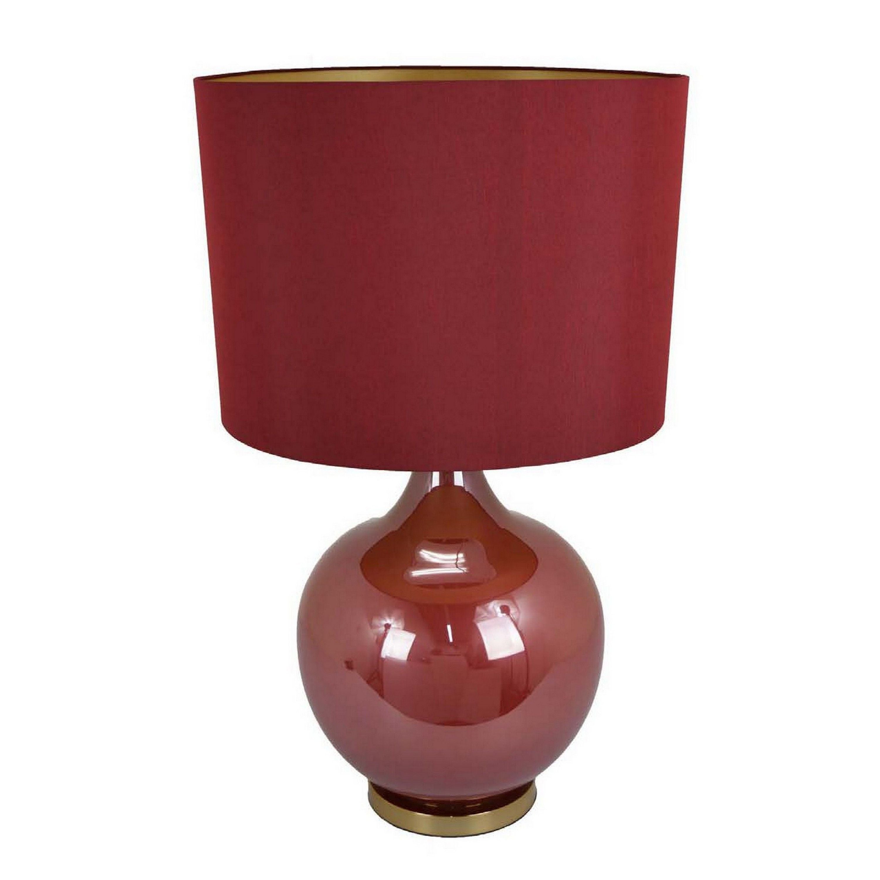 Gia 32 Inch Table Lamp, Drum Shade, Curved Round Glass Body, Red Finish