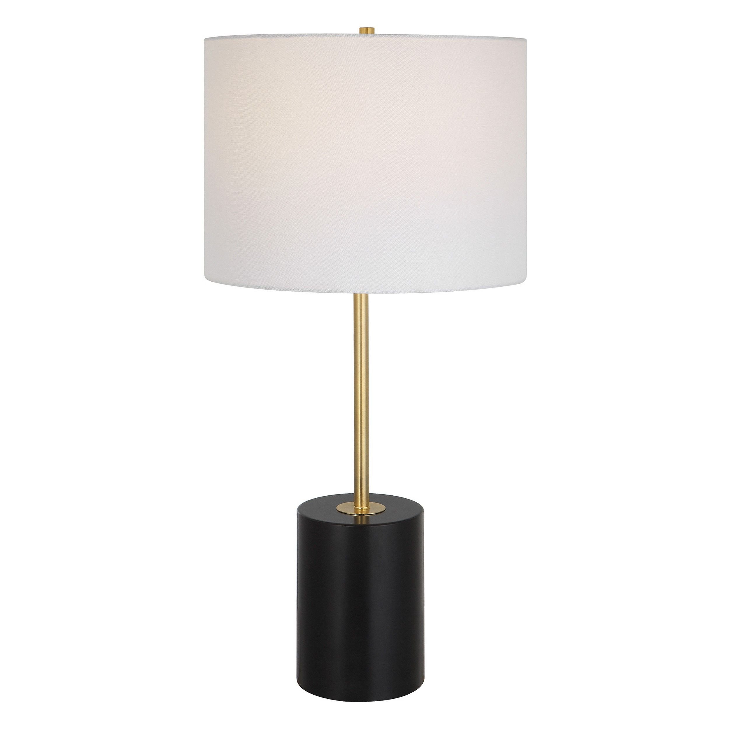 Lily 28 Inch Accent Lamp, White Round Hardback Drum Shade, Black, Gold