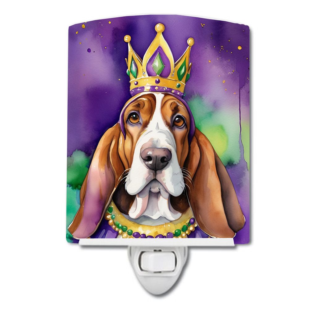 NEW Basset Hound King of Mardi Gras Ceramic Night Light Compact, UL-Certified, Ideal for Bedroom, Bathroom, Nursery, Hallway, Ki