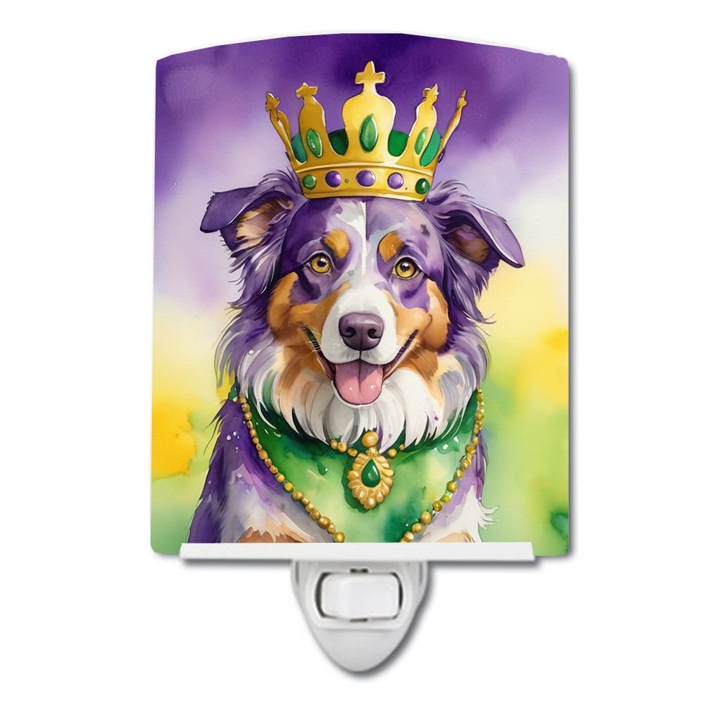 NEW Australian Shepherd King of Mardi Gras Ceramic Night Light Compact, UL-Certified, Ideal for Bedroom, Bathroom, Nursery, Hall