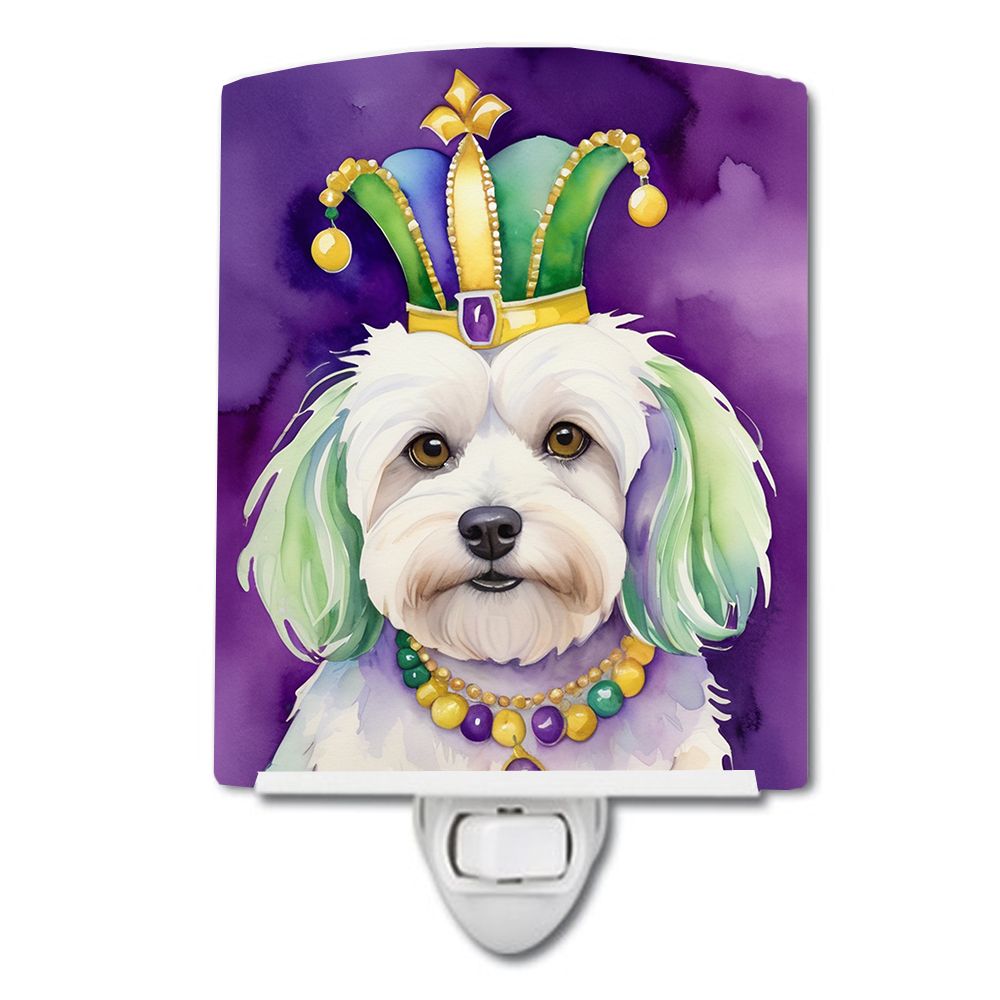 NEW Coton de Tulear King of Mardi Gras Ceramic Night Light Compact, UL-Certified, Ideal for Bedroom, Bathroom, Nursery, Hallway,