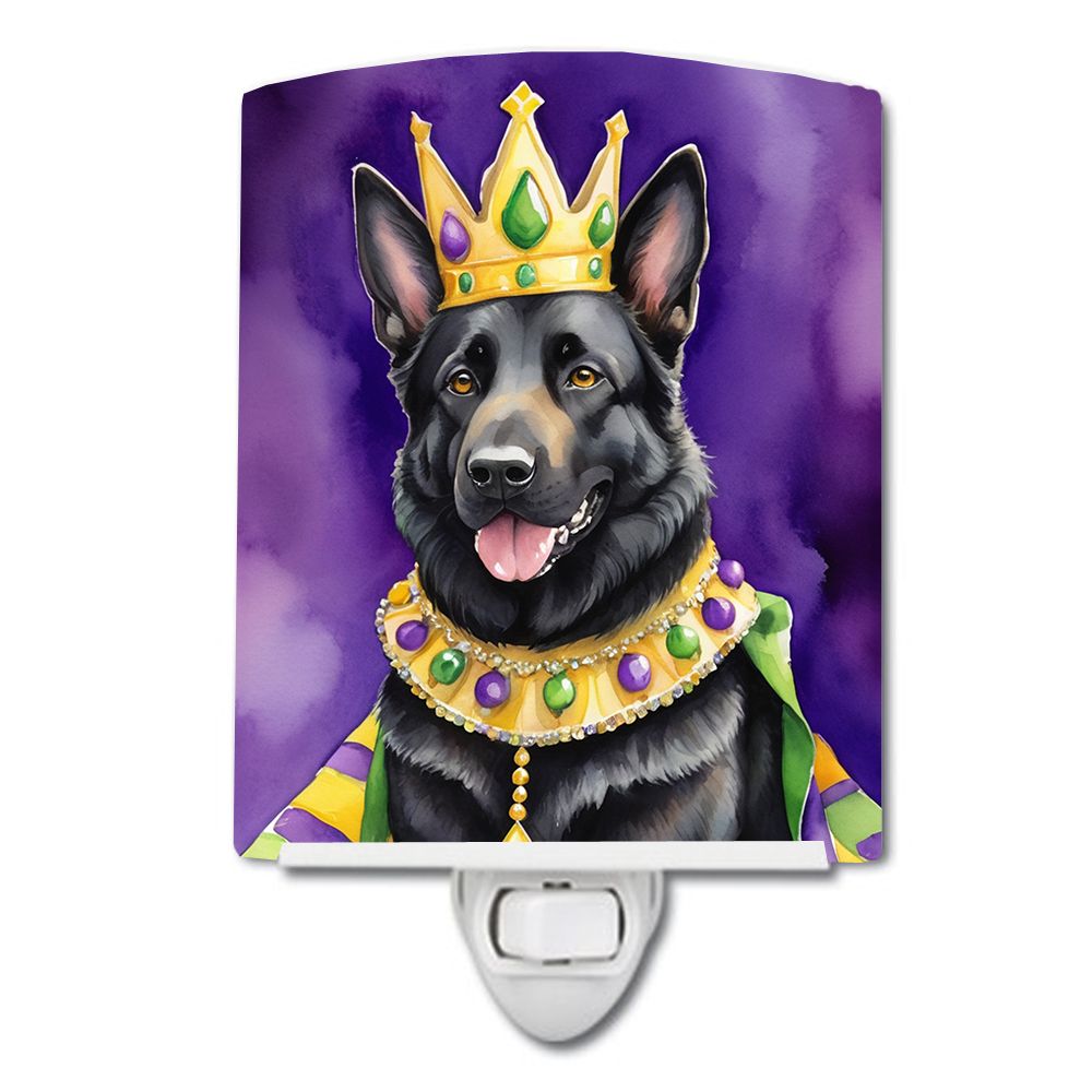 NEW Black German Shepherd King of Mardi Gras Ceramic Night Light Compact, UL-Certified, Ideal for Bedroom, Bathroom, Nursery, Ha
