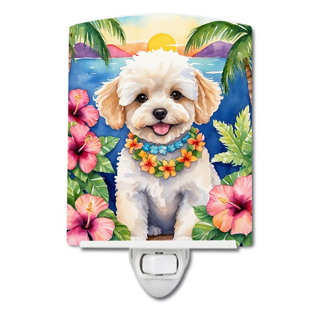 NEW Maltipoo Luau Ceramic Night Light Compact, UL-Certified, Ideal for Bedroom, Bathroom, Nursery, Hallway, Kitchen, 6x4x3, Mult