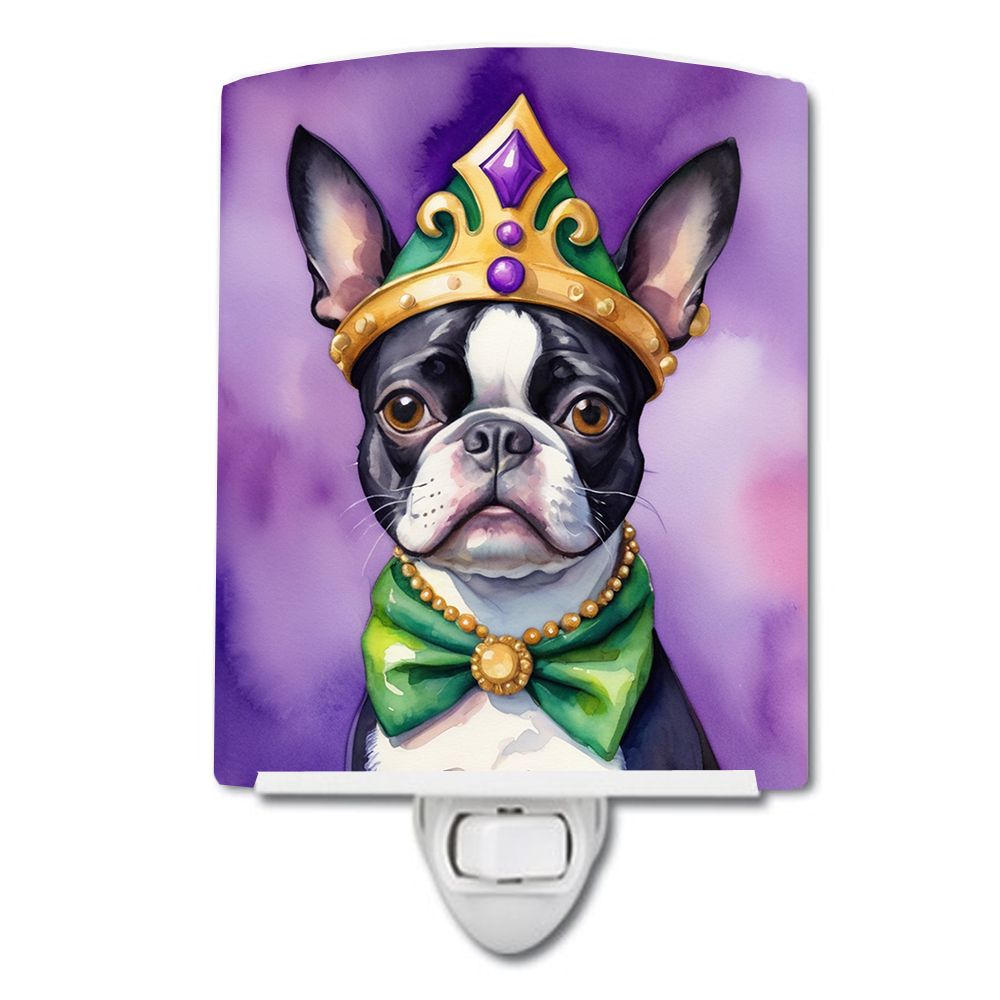 NEW Boston Terrier King of Mardi Gras Ceramic Night Light Compact, UL-Certified, Ideal for Bedroom, Bathroom, Nursery, Hallway, 