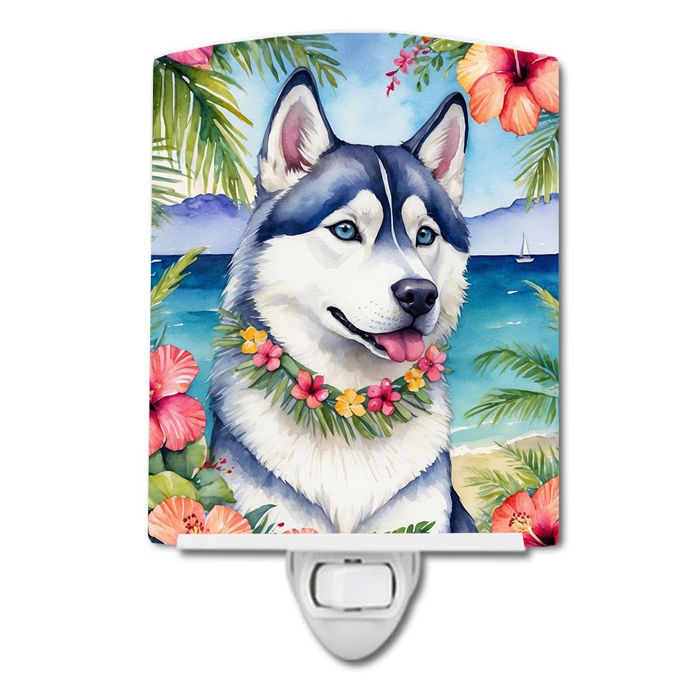 NEW Siberian Husky Luau Ceramic Night Light Compact, UL-Certified, Ideal for Bedroom, Bathroom, Nursery, Hallway, Kitchen, 6x4x3