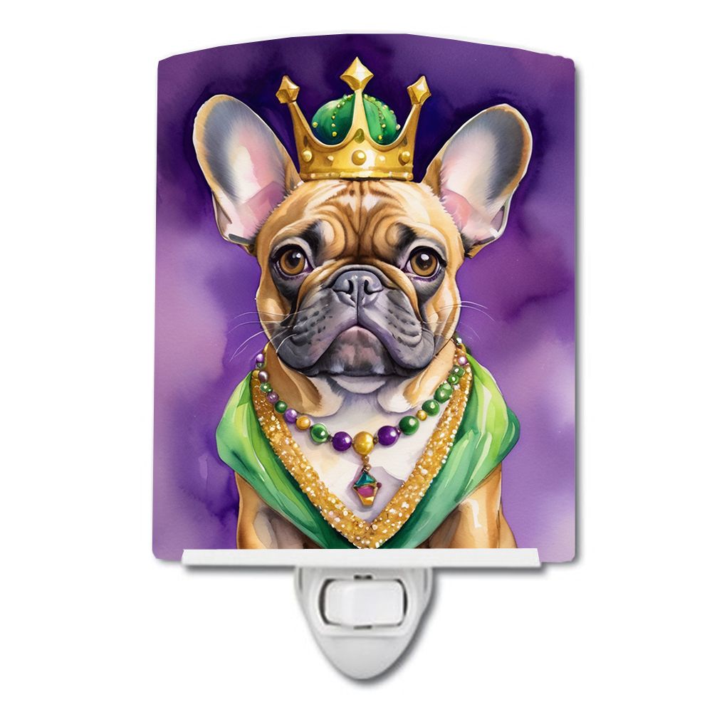 NEW French Bulldog King of Mardi Gras Ceramic Night Light Compact, UL-Certified, Ideal for Bedroom, Bathroom, Nursery, Hallway, 
