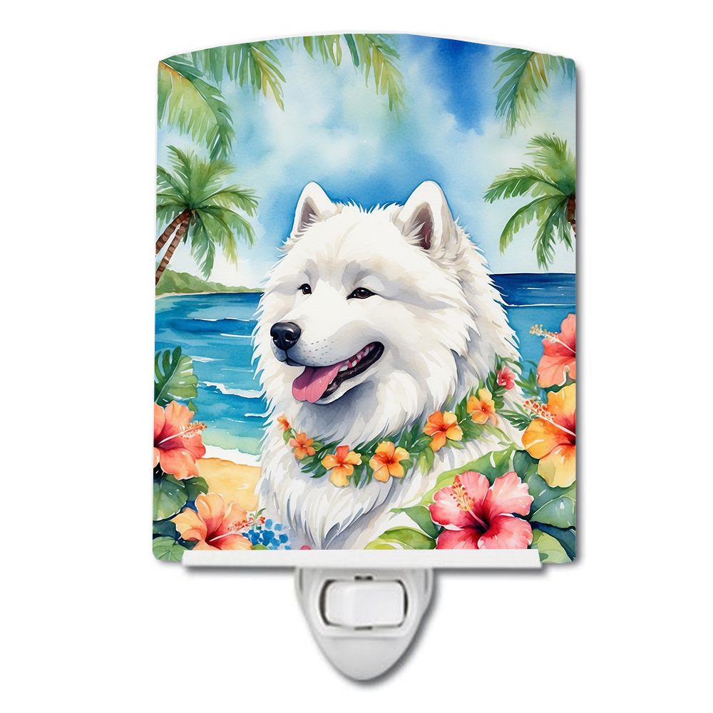 NEW Samoyed Luau Ceramic Night Light Compact, UL-Certified, Ideal for Bedroom, Bathroom, Nursery, Hallway, Kitchen, 6x4x3, Multi