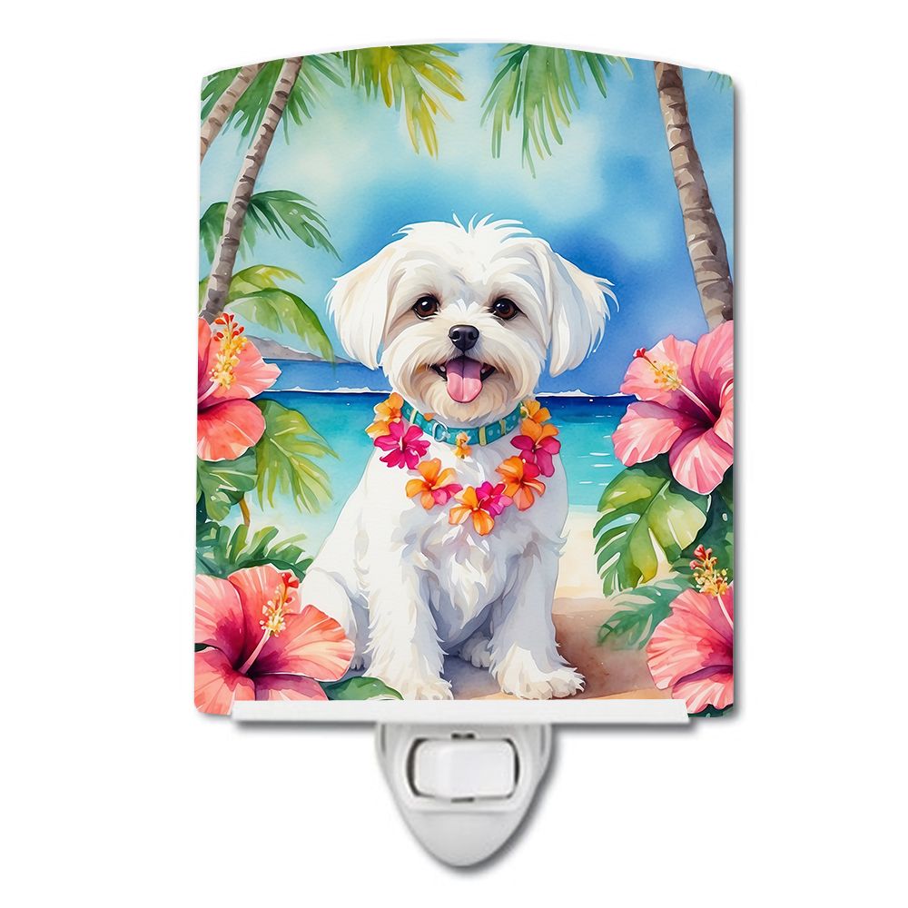NEW Maltese Luau Ceramic Night Light Compact, UL-Certified, Ideal for Bedroom, Bathroom, Nursery, Hallway, Kitchen, 6x4x3, Multi