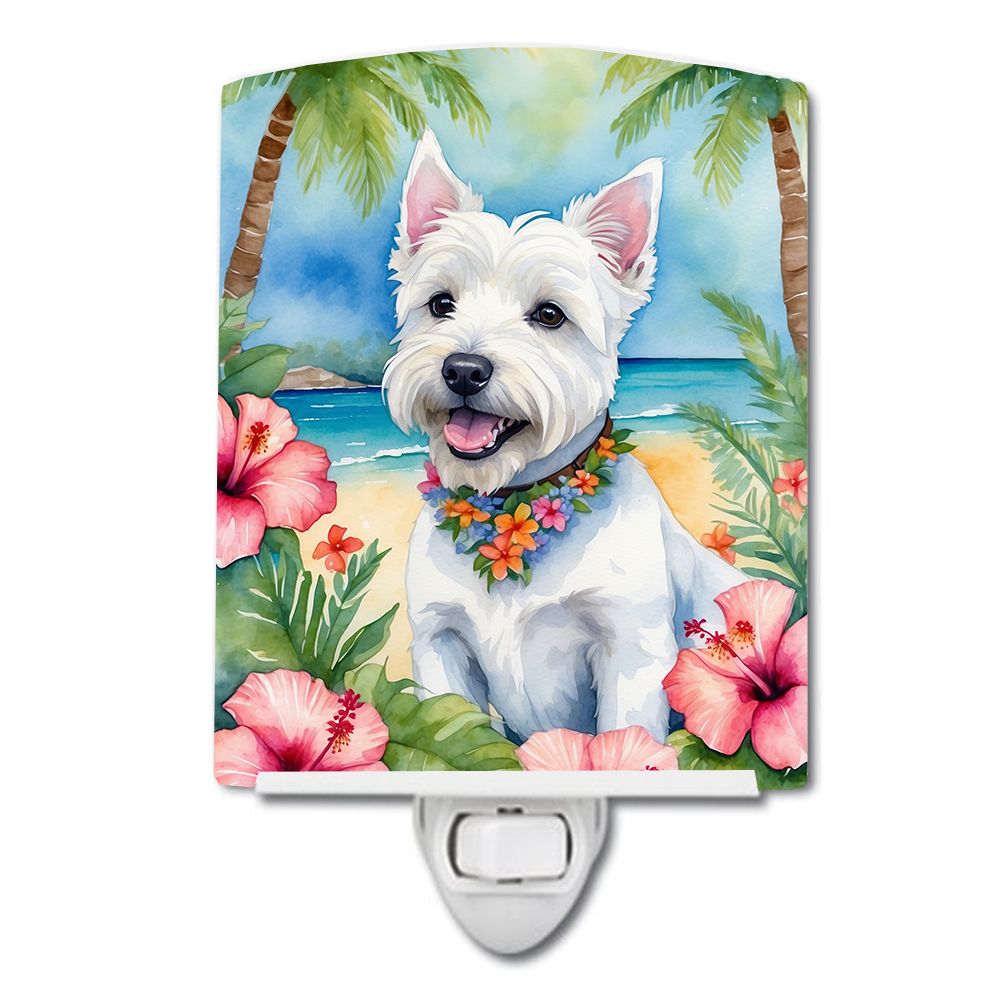 NEW Westie Luau Ceramic Night Light Compact, UL-Certified, Ideal for Bedroom, Bathroom, Nursery, Hallway, Kitchen, 6x4x3, Multic