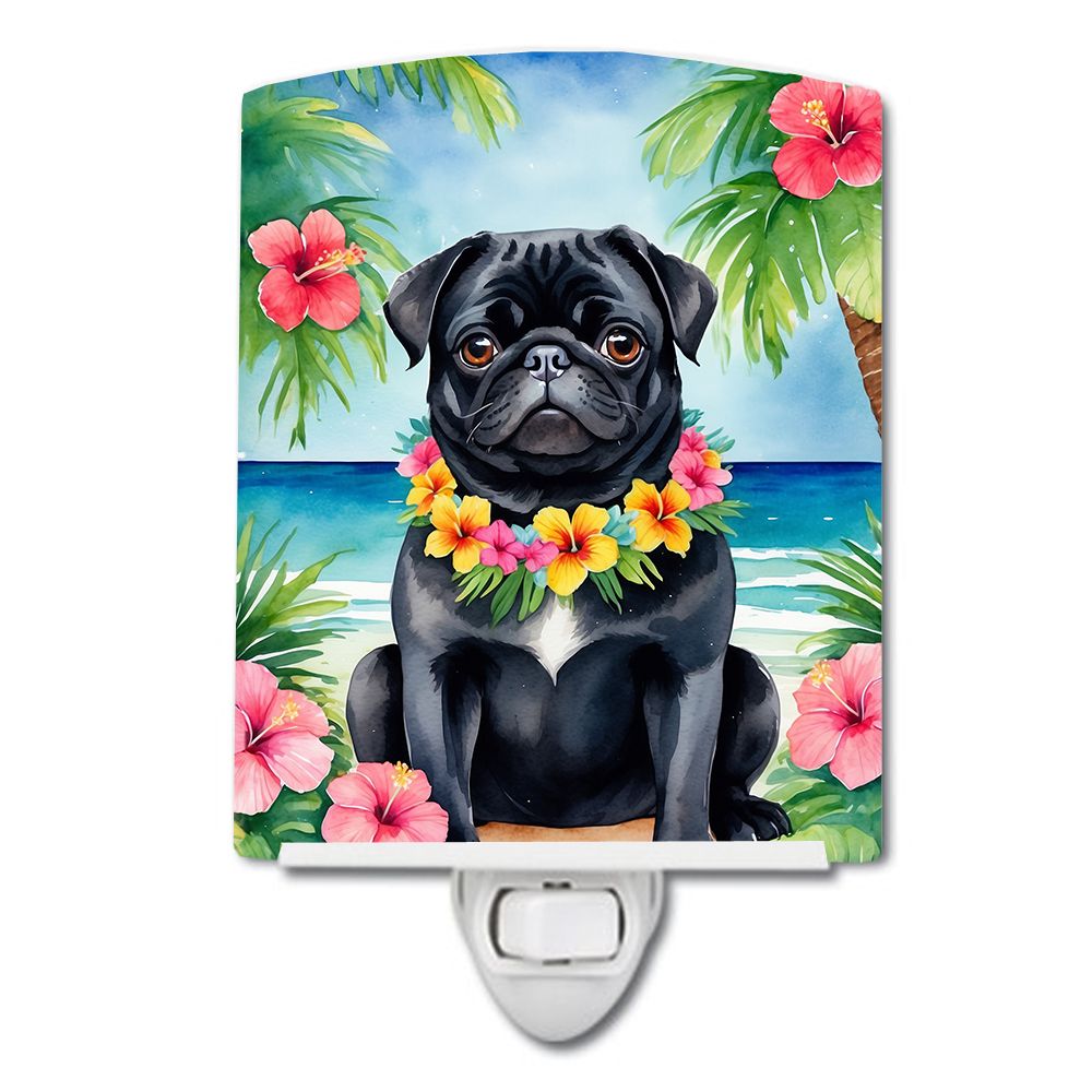 NEW Black Pug Luau Ceramic Night Light Compact, UL-Certified, Ideal for Bedroom, Bathroom, Nursery, Hallway, Kitchen, 6x4x3, Mul