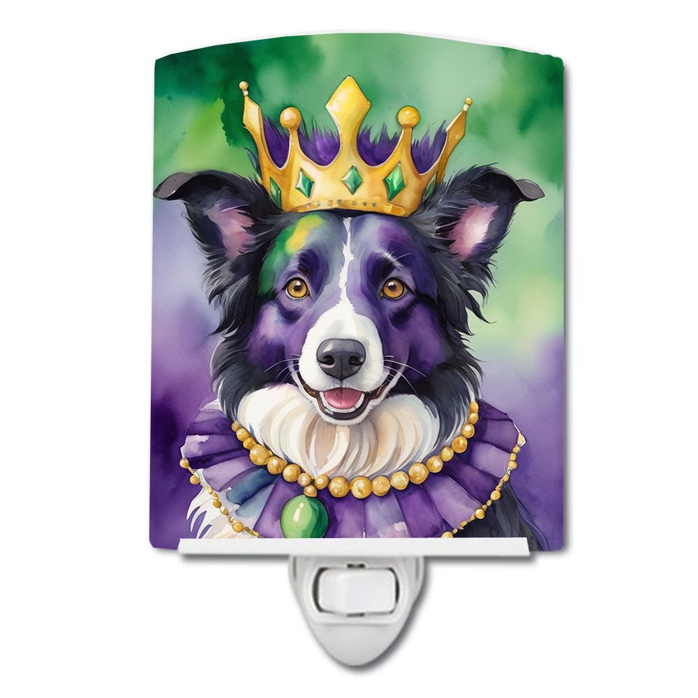 NEW Border Collie King of Mardi Gras Ceramic Night Light Compact, UL-Certified, Ideal for Bedroom, Bathroom, Nursery, Hallway, K