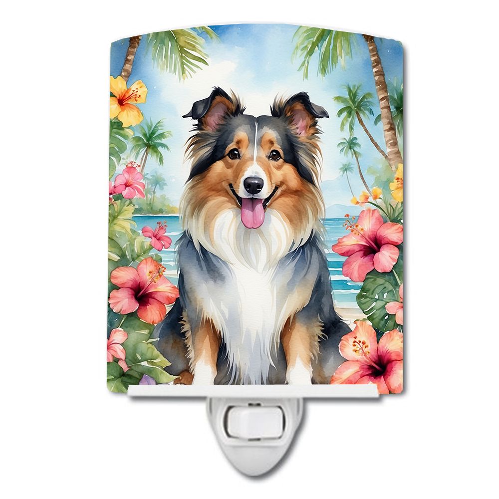 NEW Sheltie Luau Ceramic Night Light Compact, UL-Certified, Ideal for Bedroom, Bathroom, Nursery, Hallway, Kitchen, 6x4x3, Multi