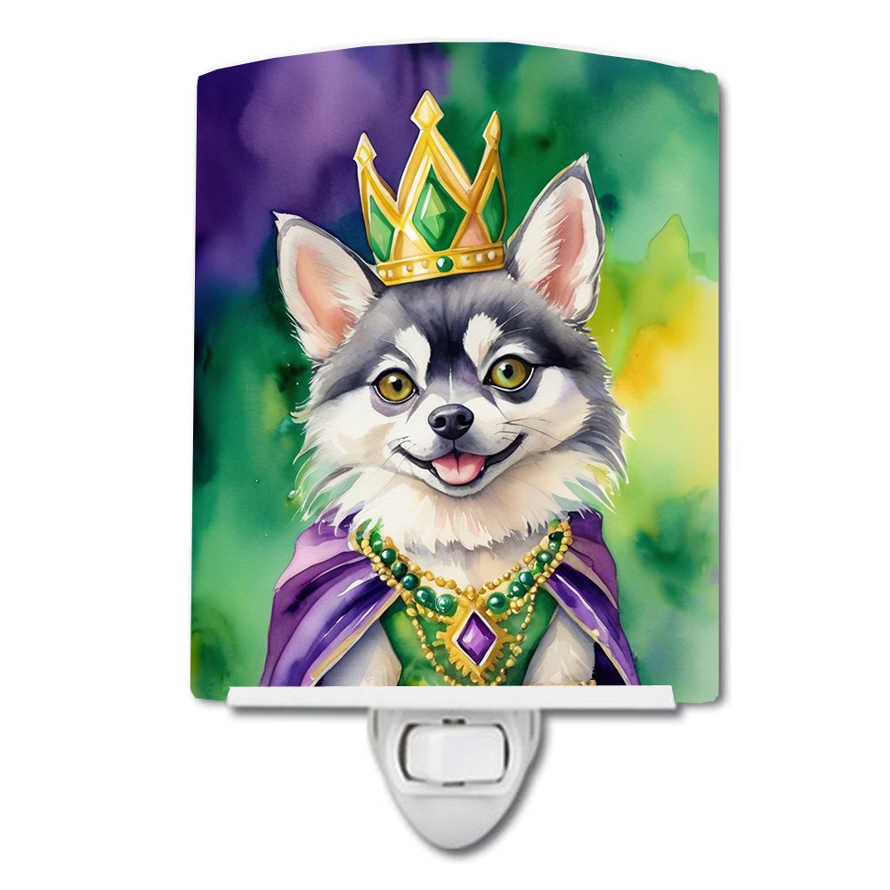 NEW Alaskan Klee Kai King of Mardi Gras Ceramic Night Light Compact, UL-Certified, Ideal for Bedroom, Bathroom, Nursery, Hallway