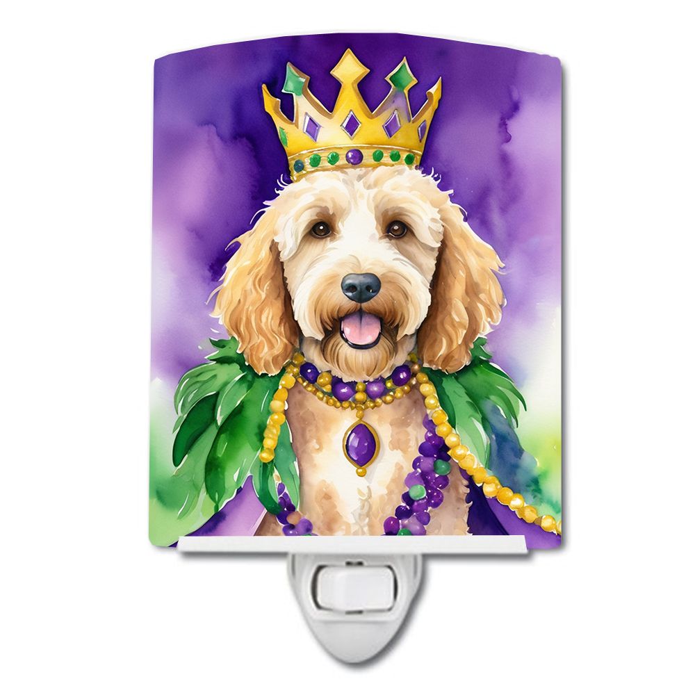NEW Goldendoodle King of Mardi Gras Ceramic Night Light Compact, UL-Certified, Ideal for Bedroom, Bathroom, Nursery, Hallway, Ki