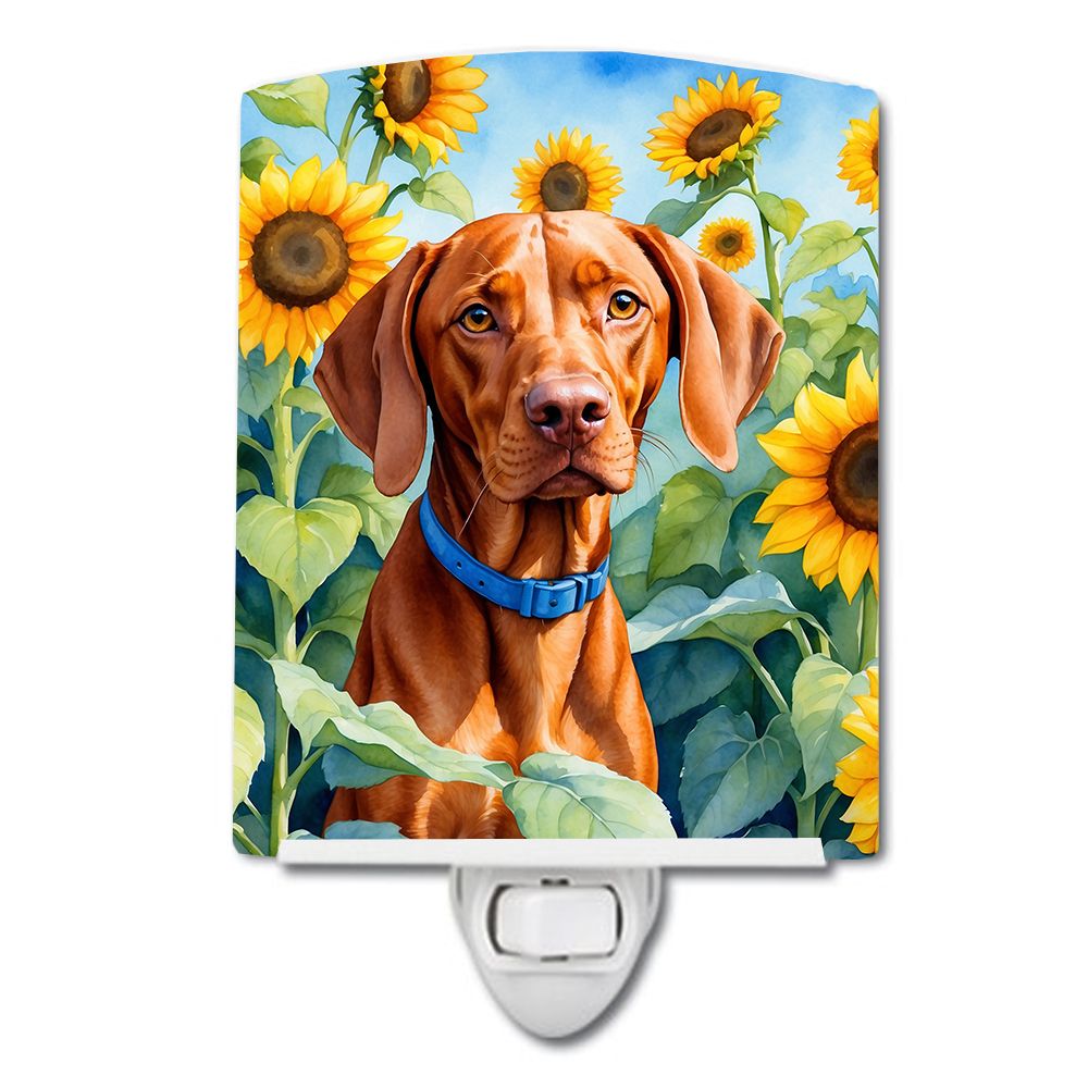 NEW Vizsla in Sunflowers Ceramic Night Light Compact, UL-Certified, Ideal for Bedroom, Bathroom, Nursery, Hallway, Kitchen, 6x4x