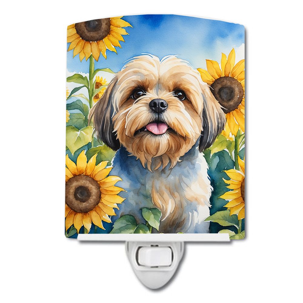 NEW Lhasa Apso in Sunflowers Ceramic Night Light Compact, UL-Certified, Ideal for Bedroom, Bathroom, Nursery, Hallway, Kitchen, 