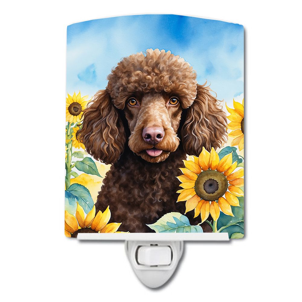 NEW Chocolate Poodle in Sunflowers Ceramic Night Light Compact, UL-Certified, Ideal for Bedroom, Bathroom, Nursery, Hallway, Kit