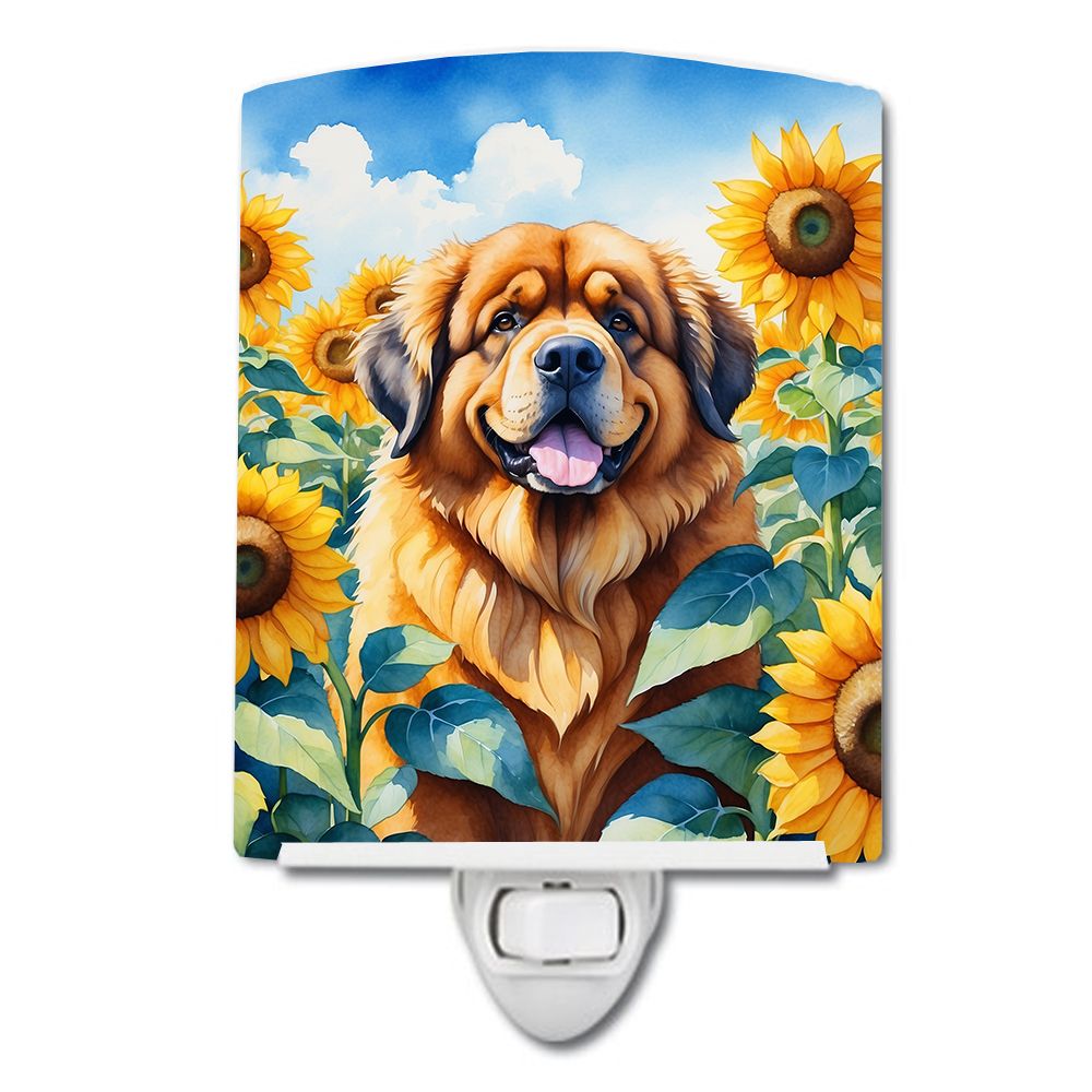 NEW Tibetan Mastiff in Sunflowers Ceramic Night Light Compact, UL-Certified, Ideal for Bedroom, Bathroom, Nursery, Hallway, Kitc