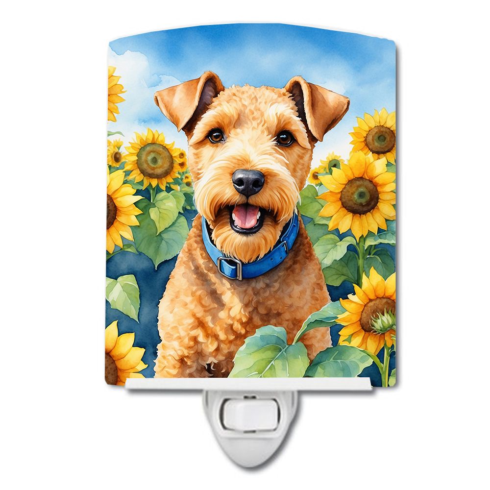 NEW Lakeland Terrier in Sunflowers Ceramic Night Light Compact, UL-Certified, Ideal for Bedroom, Bathroom, Nursery, Hallway, Kit