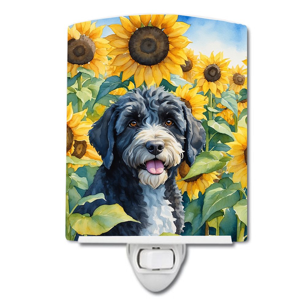 NEW Portuguese Water Dog in Sunflowers Ceramic Night Light Compact, UL-Certified, Ideal for Bedroom, Bathroom, Nursery, Hallway,