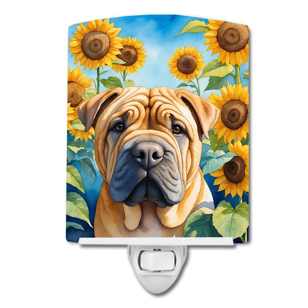 NEW Shar Pei in Sunflowers Ceramic Night Light Compact, UL-Certified, Ideal for Bedroom, Bathroom, Nursery, Hallway, Kitchen, 6x