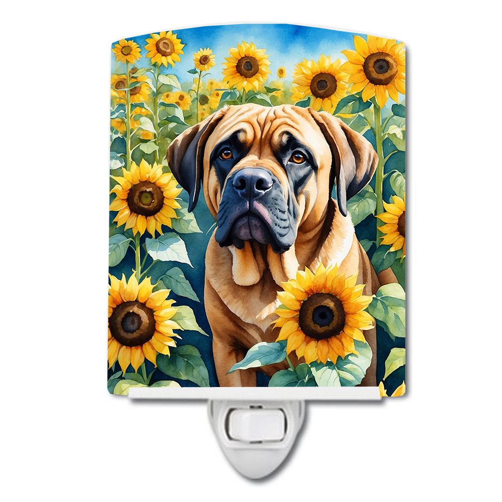 NEW Mastiff in Sunflowers Ceramic Night Light Compact, UL-Certified, Ideal for Bedroom, Bathroom, Nursery, Hallway, Kitchen, 6x4