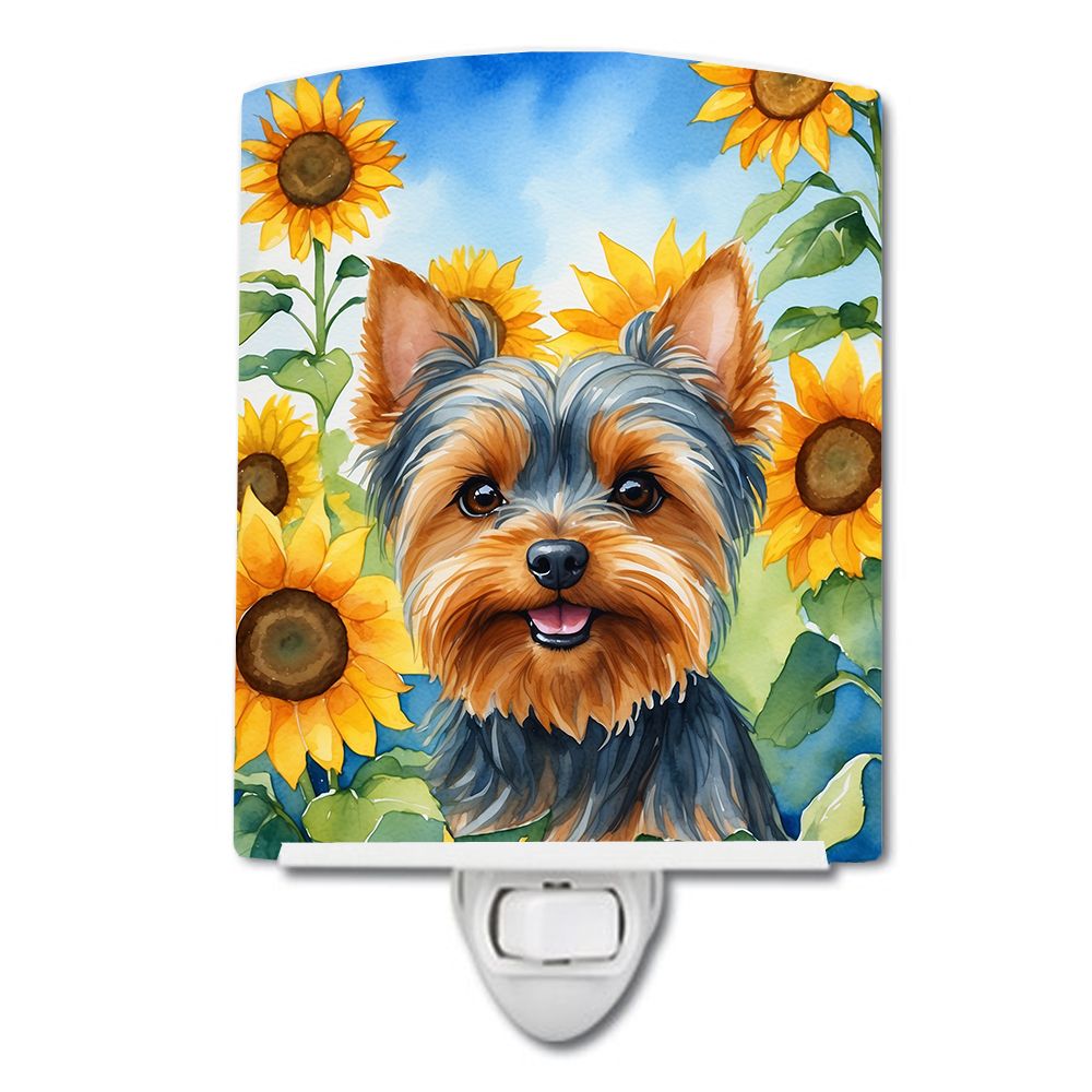 NEW Yorkshire Terrier in Sunflowers Ceramic Night Light Compact, UL-Certified, Ideal for Bedroom, Bathroom, Nursery, Hallway, Ki