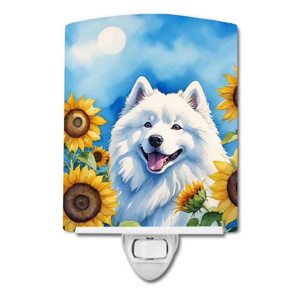 NEW Samoyed in Sunflowers Ceramic Night Light Compact, UL-Certified, Ideal for Bedroom, Bathroom, Nursery, Hallway, Kitchen, 6x4