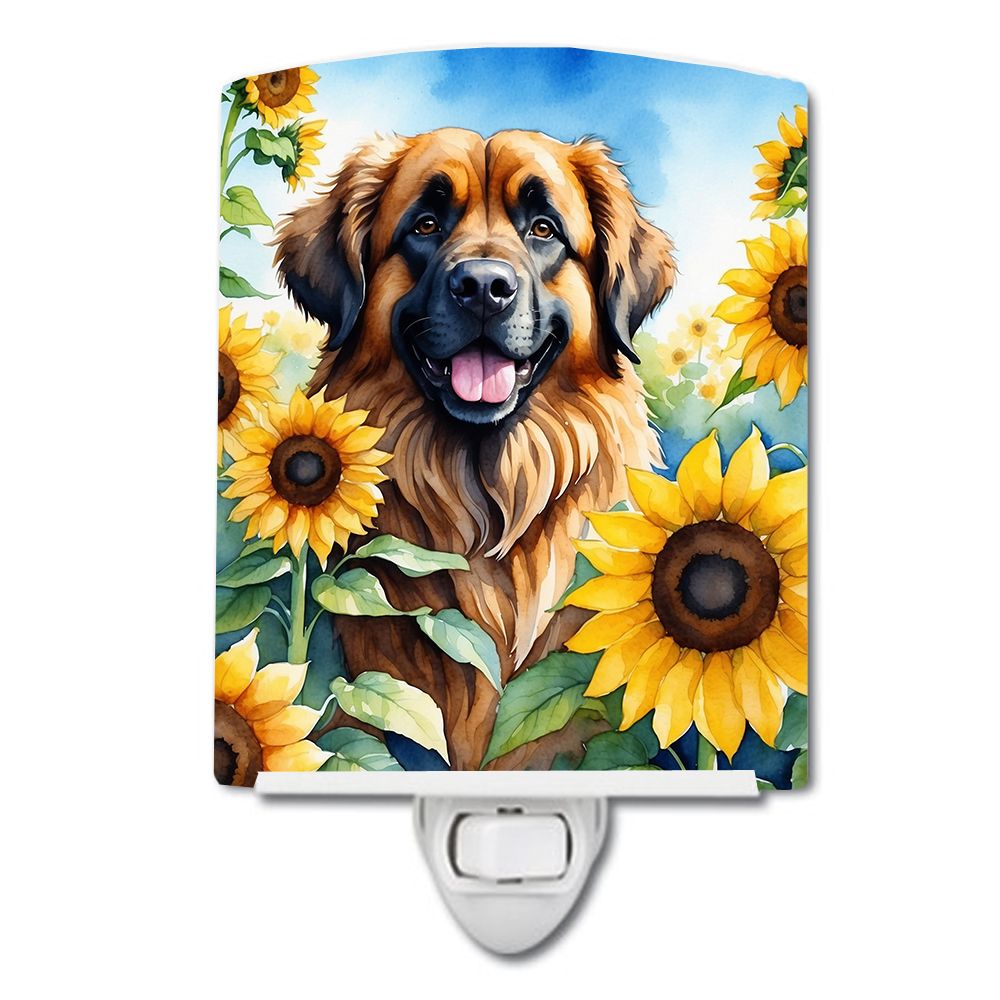 NEW Leonberger in Sunflowers Ceramic Night Light Compact, UL-Certified, Ideal for Bedroom, Bathroom, Nursery, Hallway, Kitchen, 