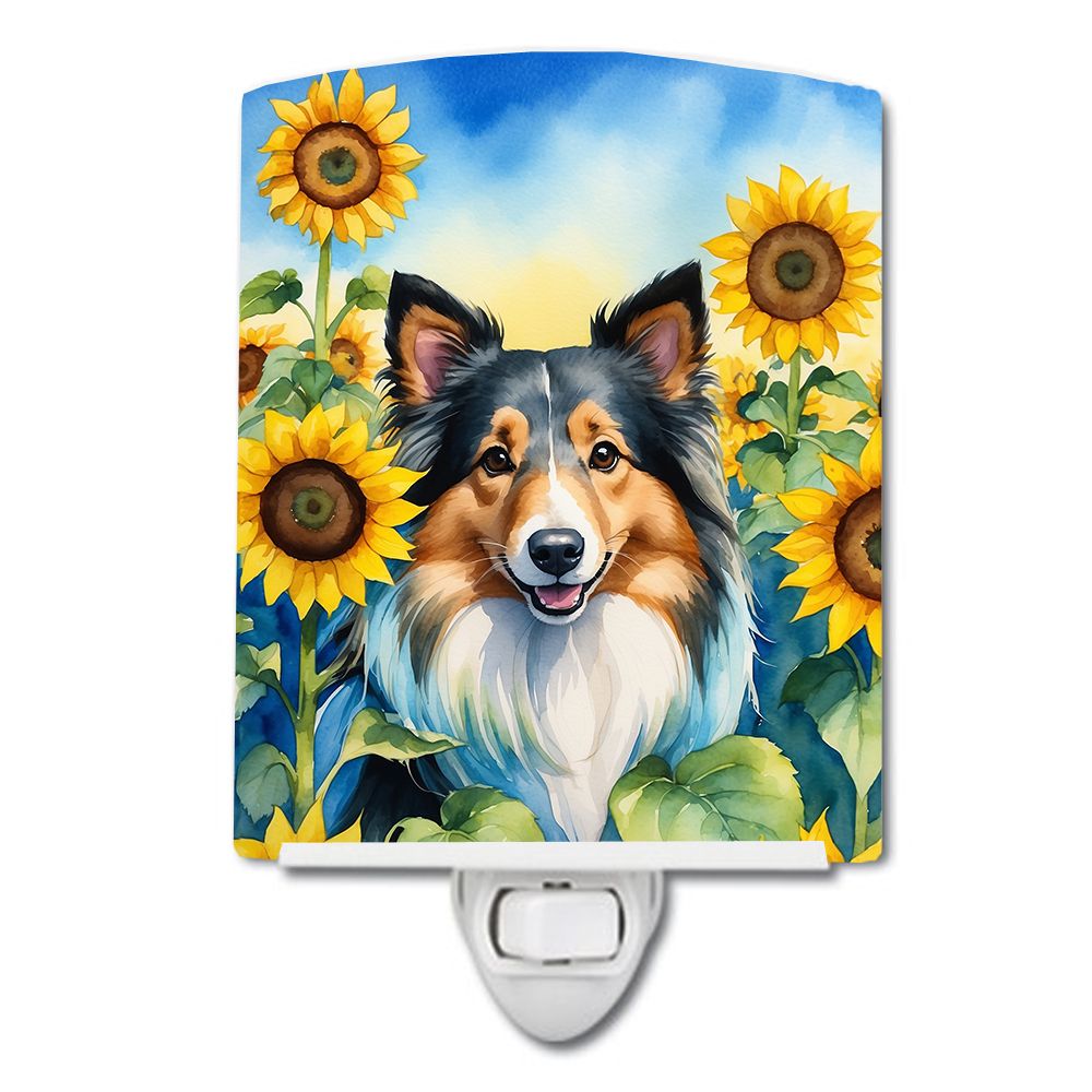NEW Sheltie in Sunflowers Ceramic Night Light Compact, UL-Certified, Ideal for Bedroom, Bathroom, Nursery, Hallway, Kitchen, 6x4