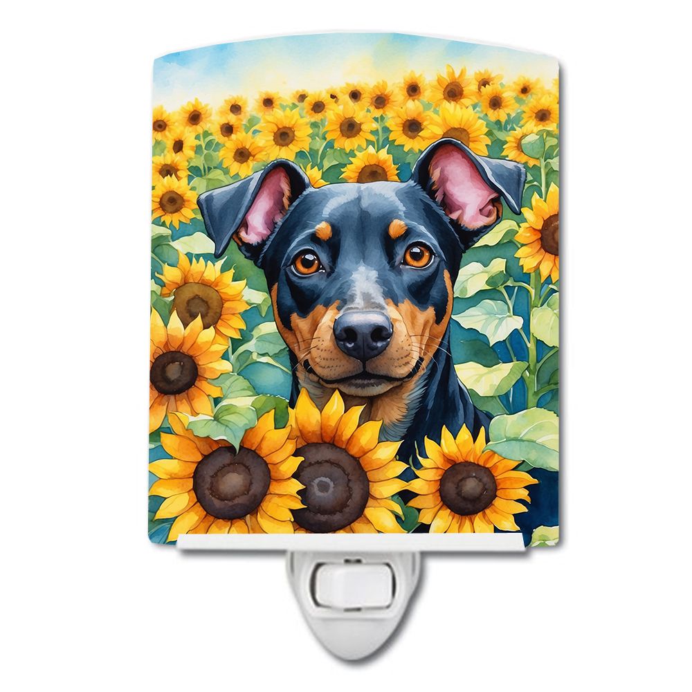 NEW Manchester Terrier in Sunflowers Ceramic Night Light Compact, UL-Certified, Ideal for Bedroom, Bathroom, Nursery, Hallway, K