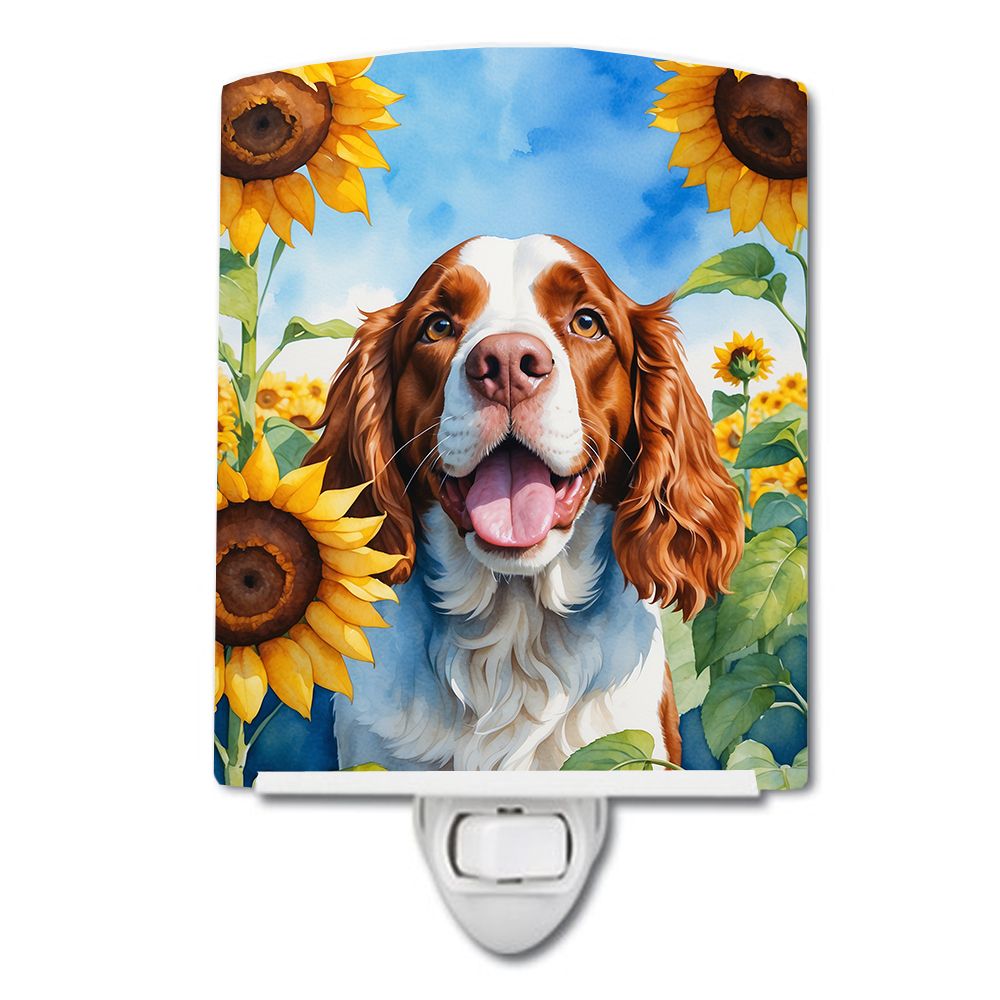 NEW Welsh Springer Spaniel in Sunflowers Ceramic Night Light Compact, UL-Certified, Ideal for Bedroom, Bathroom, Nursery, Hallwa