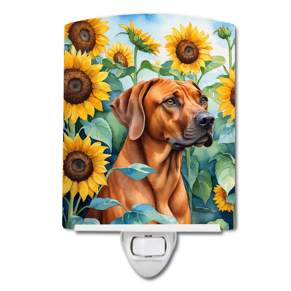 NEW Rhodesian Ridgeback in Sunflowers Ceramic Night Light Compact, UL-Certified, Ideal for Bedroom, Bathroom, Nursery, Hallway, 