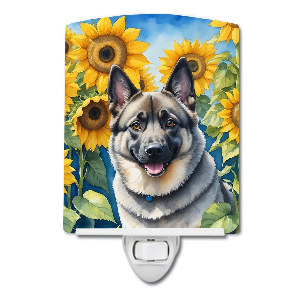 NEW Norwegian Elkhound in Sunflowers Ceramic Night Light Compact, UL-Certified, Ideal for Bedroom, Bathroom, Nursery, Hallway, K