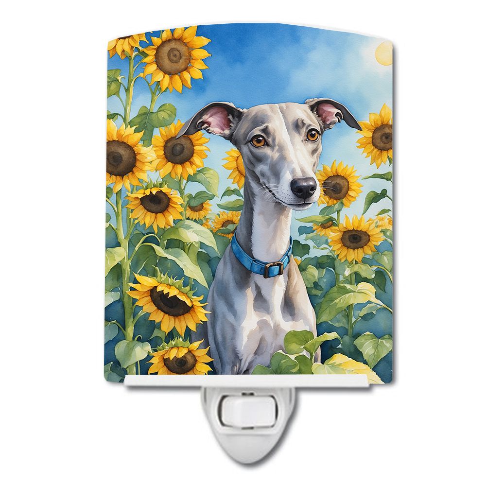 NEW Whippet in Sunflowers Ceramic Night Light Compact, UL-Certified, Ideal for Bedroom, Bathroom, Nursery, Hallway, Kitchen, 6x4