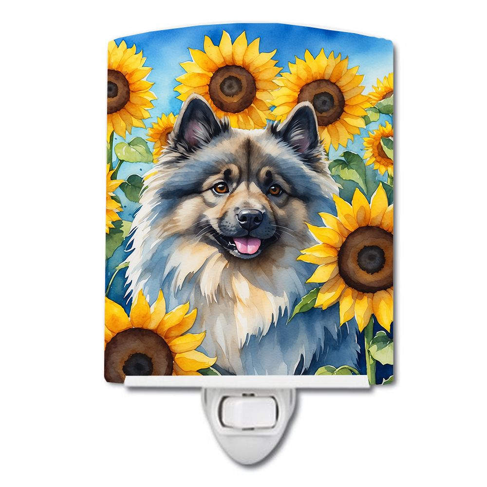 NEW Keeshond in Sunflowers Ceramic Night Light Compact, UL-Certified, Ideal for Bedroom, Bathroom, Nursery, Hallway, Kitchen, 6x