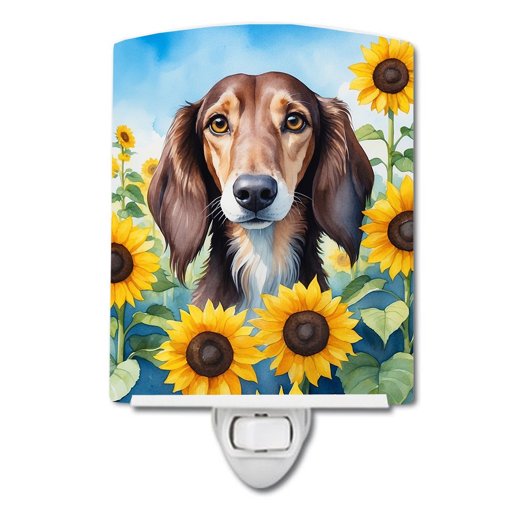 NEW Saluki in Sunflowers Ceramic Night Light Compact, UL-Certified, Ideal for Bedroom, Bathroom, Nursery, Hallway, Kitchen, 6x4x