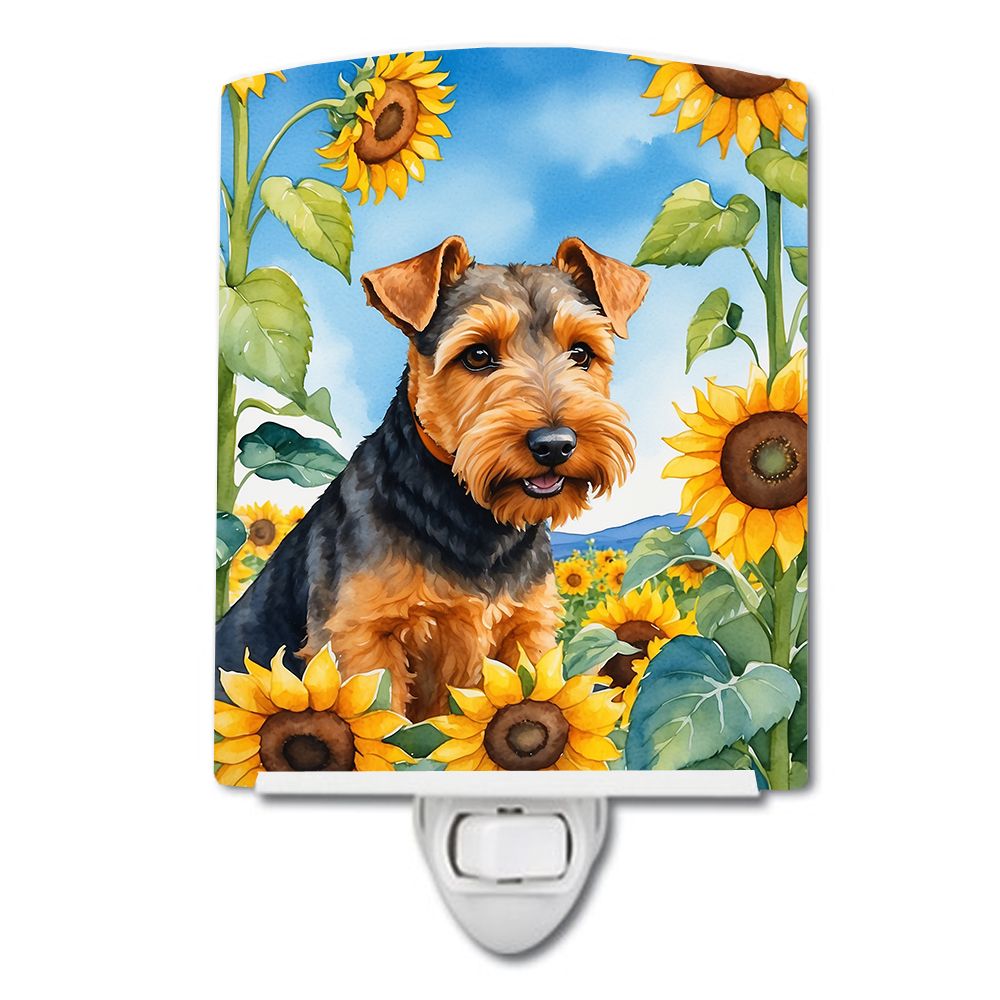 NEW Welsh Terrier in Sunflowers Ceramic Night Light Compact, UL-Certified, Ideal for Bedroom, Bathroom, Nursery, Hallway, Kitche