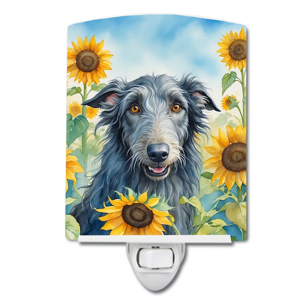 NEW Scottish Deerhound in Sunflowers Ceramic Night Light Compact, UL-Certified, Ideal for Bedroom, Bathroom, Nursery, Hallway, K