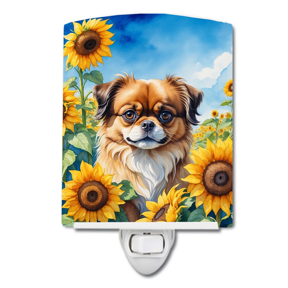 NEW Tibetan Spaniel in Sunflowers Ceramic Night Light Compact, UL-Certified, Ideal for Bedroom, Bathroom, Nursery, Hallway, Kitc