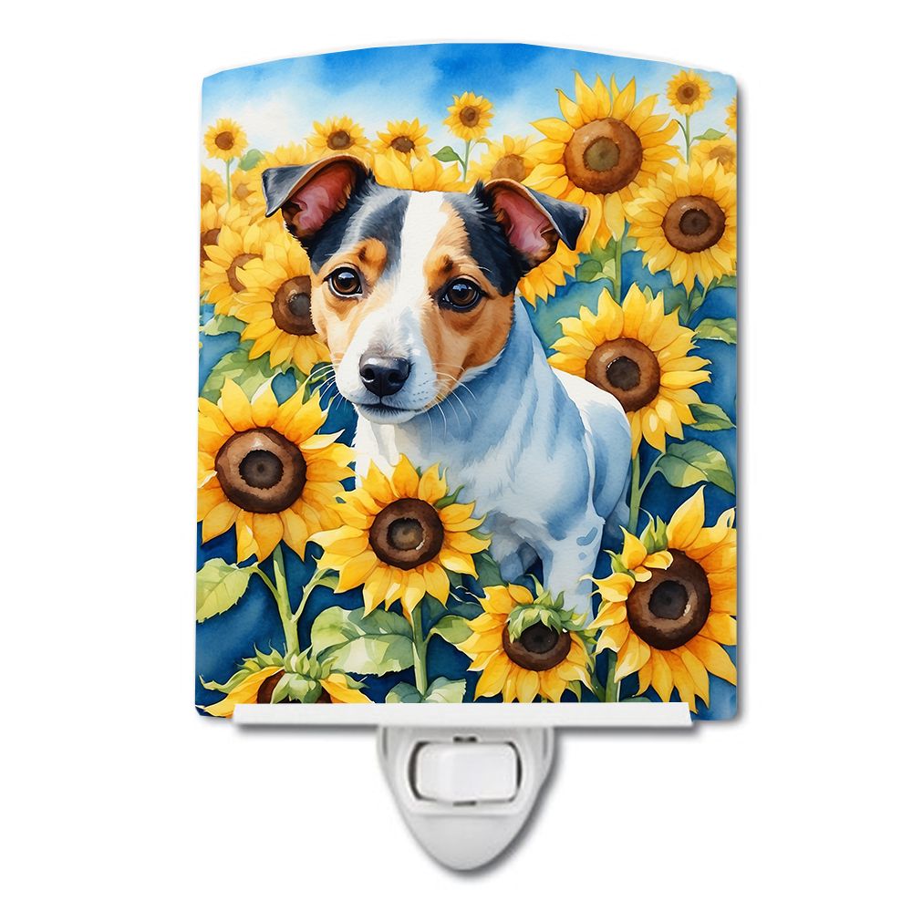 NEW Jack Russell Terrier in Sunflowers Ceramic Night Light Compact, UL-Certified, Ideal for Bedroom, Bathroom, Nursery, Hallway,