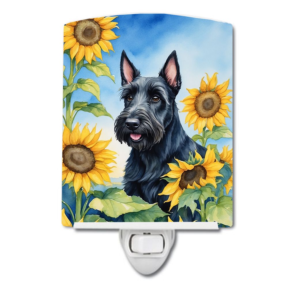 NEW Scottish Terrier in Sunflowers Ceramic Night Light Compact, UL-Certified, Ideal for Bedroom, Bathroom, Nursery, Hallway, Kit