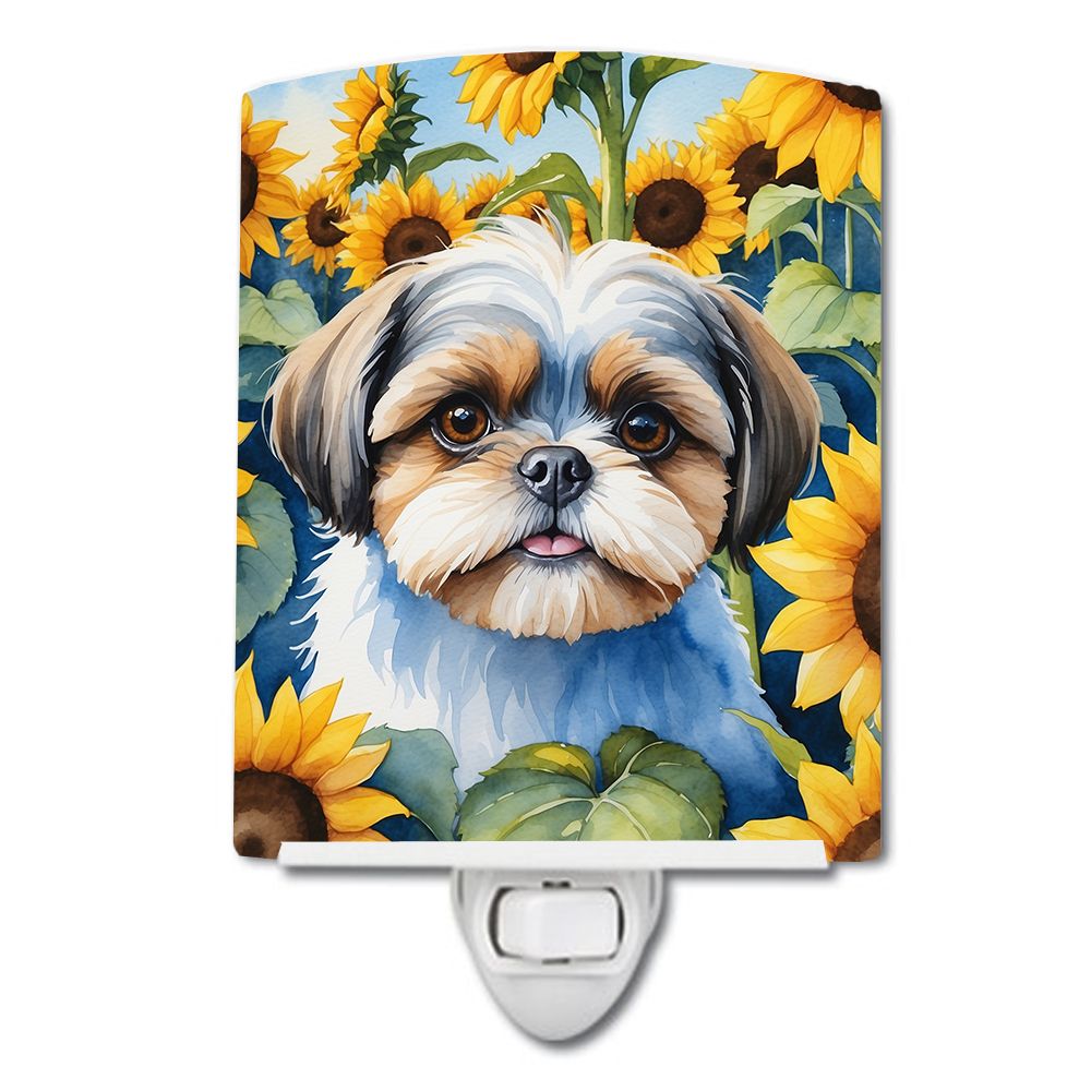 NEW Shih Tzu in Sunflowers Ceramic Night Light Compact, UL-Certified, Ideal for Bedroom, Bathroom, Nursery, Hallway, Kitchen, 6x