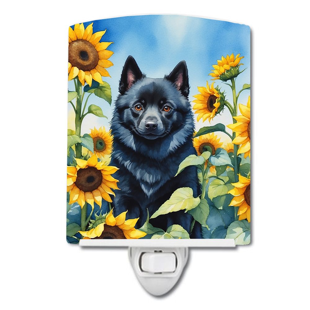 NEW Schipperke in Sunflowers Ceramic Night Light Compact, UL-Certified, Ideal for Bedroom, Bathroom, Nursery, Hallway, Kitchen, 