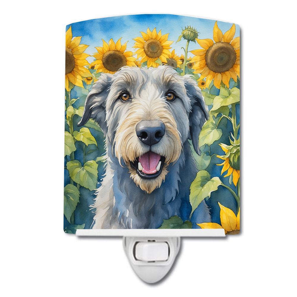 NEW Irish Wolfhound in Sunflowers Ceramic Night Light Compact, UL-Certified, Ideal for Bedroom, Bathroom, Nursery, Hallway, Kitc