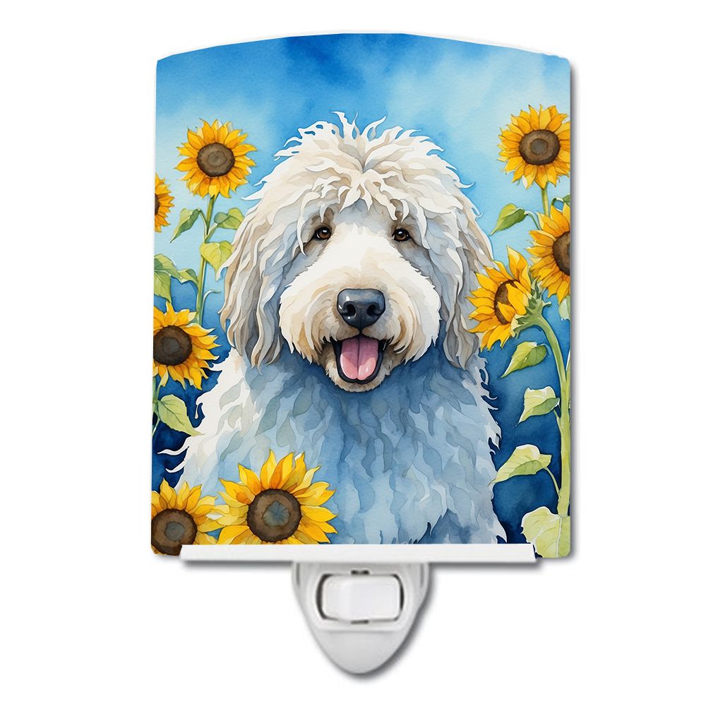 NEW Komondor in Sunflowers Ceramic Night Light Compact, UL-Certified, Ideal for Bedroom, Bathroom, Nursery, Hallway, Kitchen, 6x