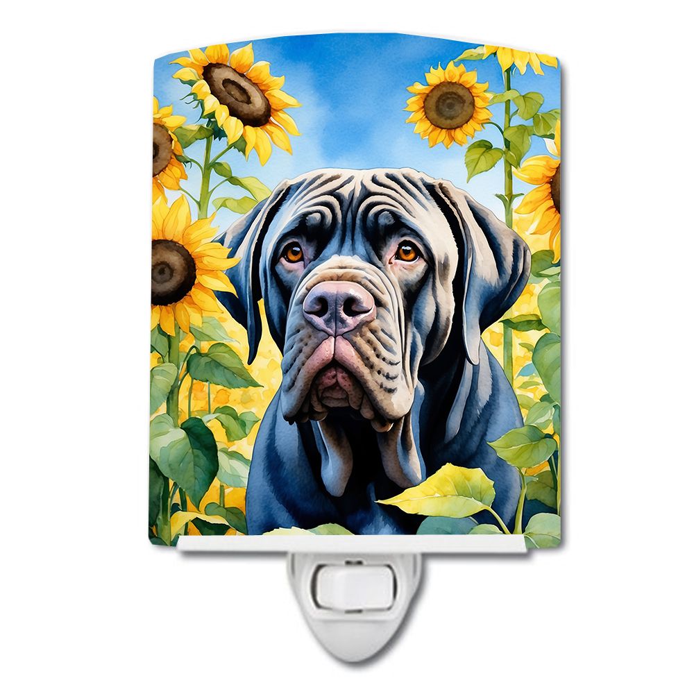 NEW Neapolitan Mastiff in Sunflowers Ceramic Night Light Compact, UL-Certified, Ideal for Bedroom, Bathroom, Nursery, Hallway, K