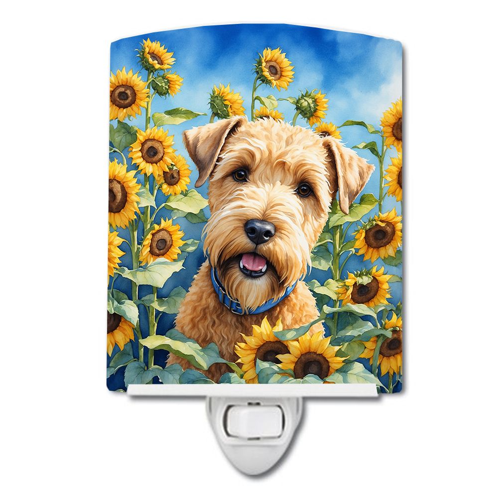 NEW Wheaten Terrier in Sunflowers Ceramic Night Light Compact, UL-Certified, Ideal for Bedroom, Bathroom, Nursery, Hallway, Kitc