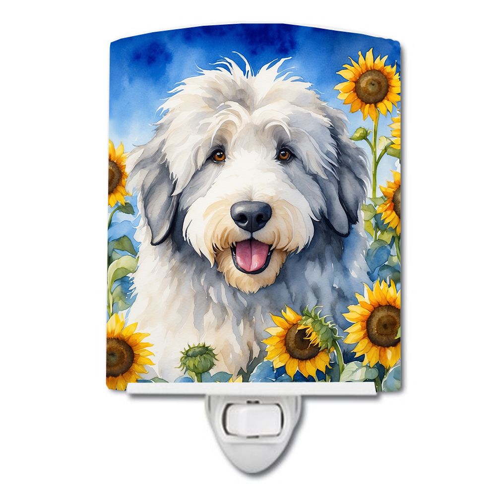 NEW Old English Sheepdog in Sunflowers Ceramic Night Light Compact, UL-Certified, Ideal for Bedroom, Bathroom, Nursery, Hallway,
